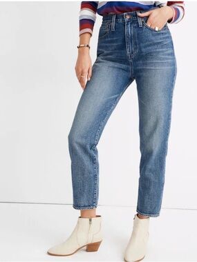 Madewell The Petite Momjean Downey Wash High Rise Mom Jeans Cotton Rigid Denim